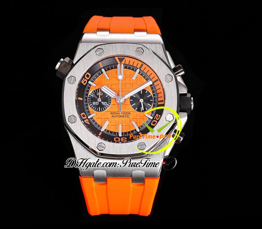 JJF 2670 A3124 Montre Homme Chronographe Automatique 42mm Noir Intérieur Orange Cadran Texturé Bracelet Caoutchouc Super Edition Reloj Hombre Montre Homme Puretime A1