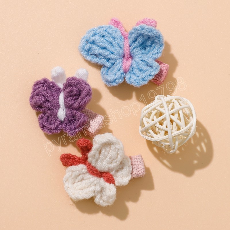 Pinces à cheveux de bébé faites à la main pour filles, accessoires de cheveux en laine au Crochet papillon pour enfants, jolies épingles à cheveux pour nourrissons