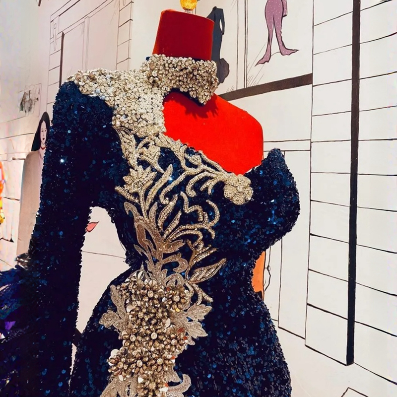 2023 Aso Ebi Robes De Bal Bleu Marine Sirène Dentelle Col Haut Une Épaule Soirée Fête D'anniversaire Robe De Demoiselle D'honneur Deuxième Réception Africaine Nigeria Robes Robe AM024