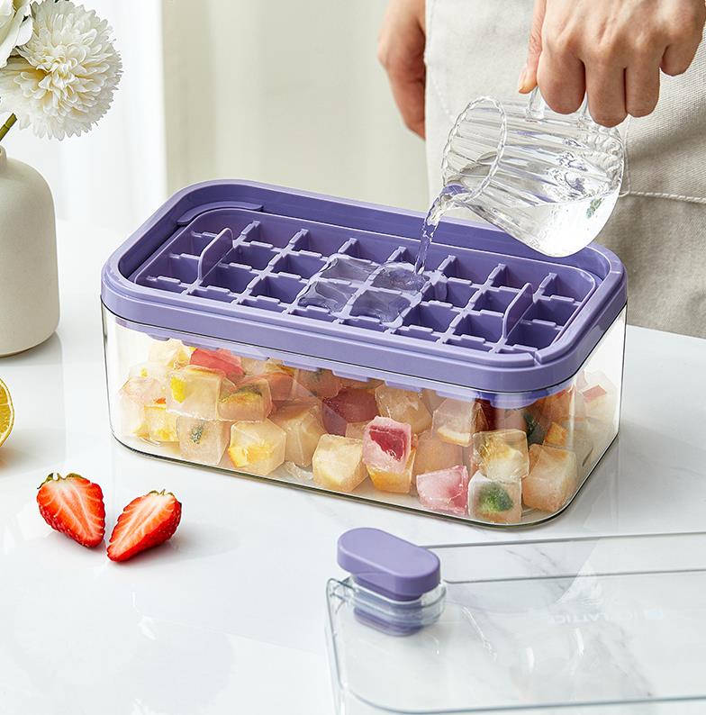 Press Type Ice Mold Box One-button Ice Cube Maker 2 In 1 Ice Tray Making Mold With Storage Box and Lid Bar Kitchen Accessories