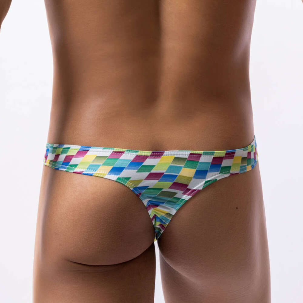 Gay Sexy Thong Underwear Men Print Thongs G Strings Stripe Plaid Tanga Hombre Micro String Male Bulge Pouch Panties