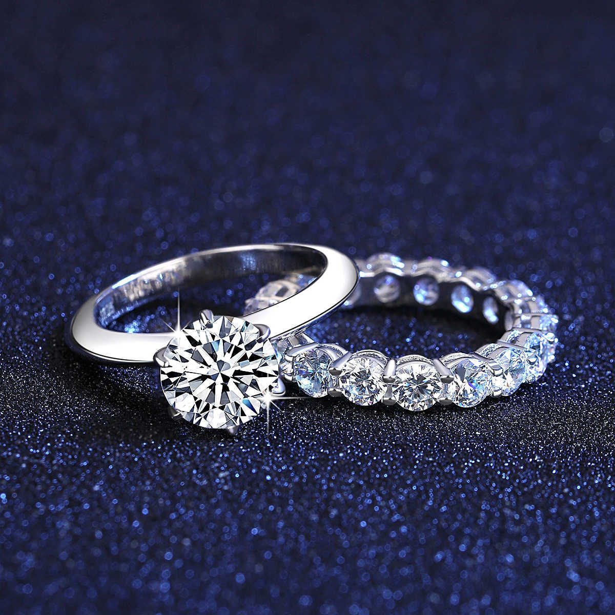 Bröllop czcity 2ct vvs diamant dubbel set s sterling sier förlovningsring för kvinnor brud moissanit ringar smycken