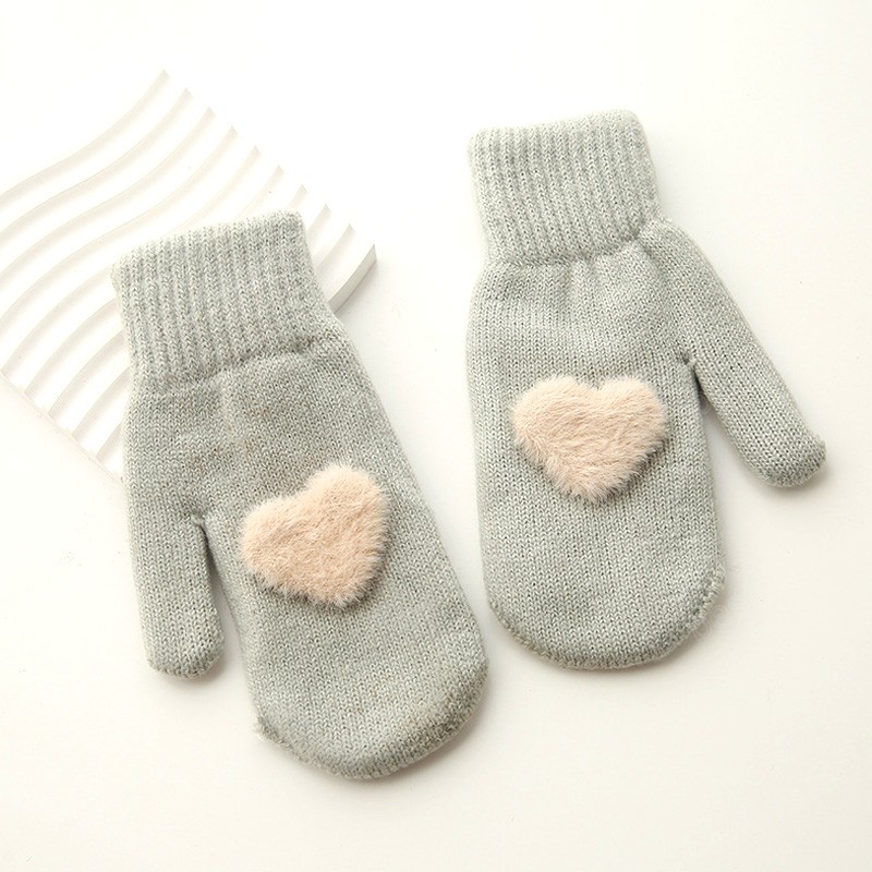 Gants tricotés en peluche pour femmes et filles, en peluche, cœur d'amour, pour écran tactile, chauds, doigt complet, mitaines épaisses pour l'extérieur, nouvelle collection hiver