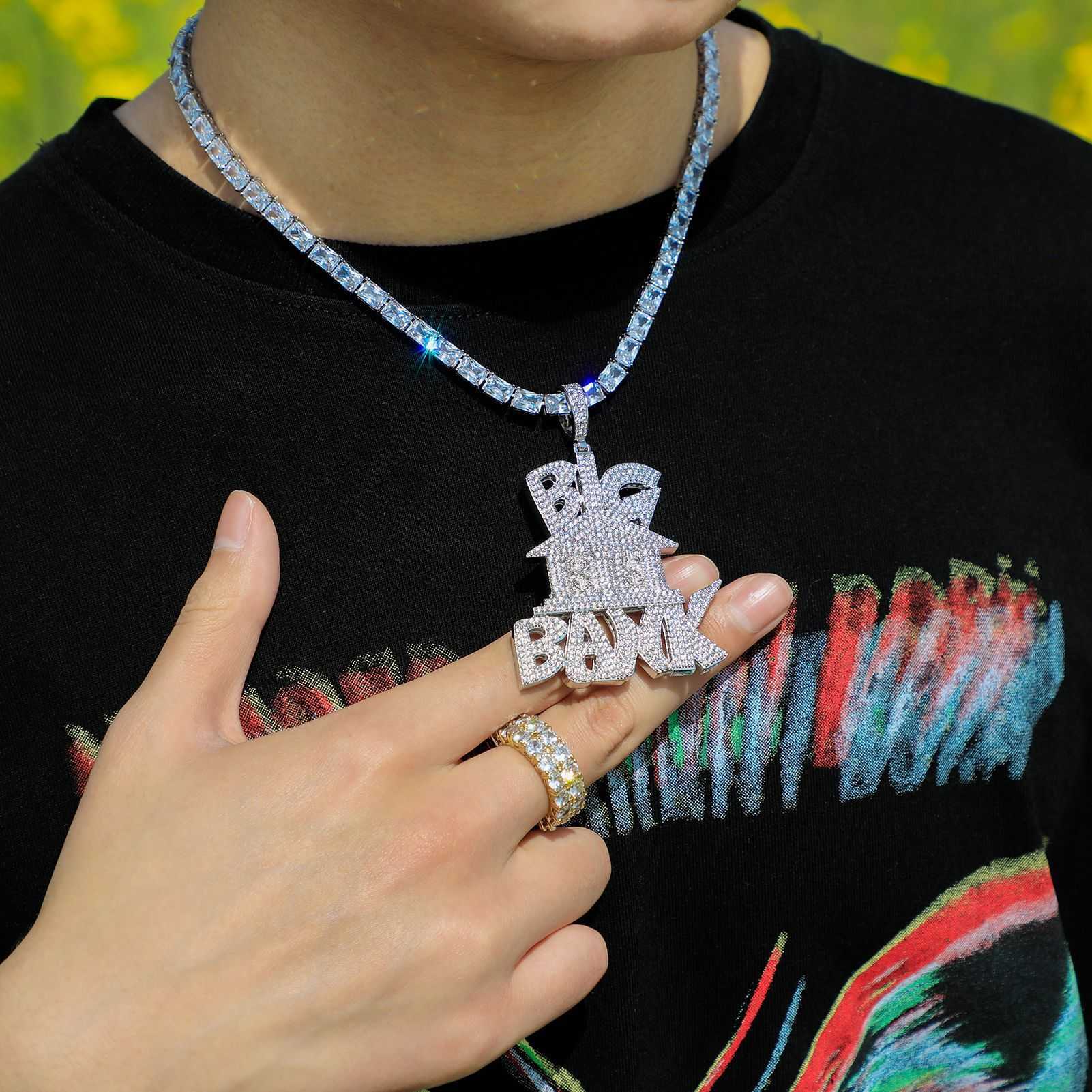 Hip Hop Collana con ciondolo in zirconio pieno con denaro in banca, simbolo del dollaro, accessori rap da uomo, placcata in oro 14k, ghiacciata, zirconi cubici, pietra, gioielli, diamanti, bijoux, regalo