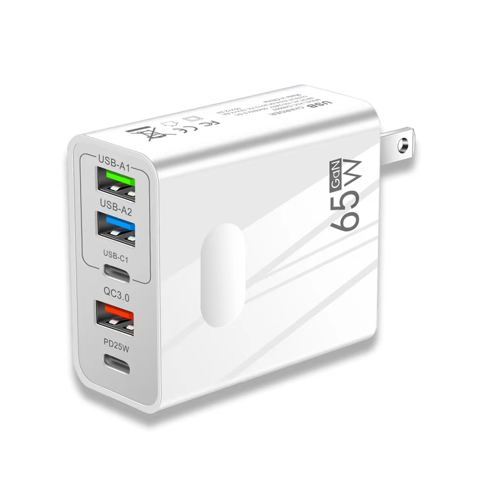 5 Ports 65W GaN Fast Charger PD USB Typ C Telefonladdare Strömadapter för Samsung S22 S21 Xiaomi -surfplatta QC3.0 Snabbladdningsväggladdare