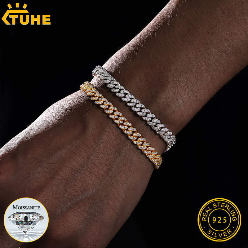 Bracelet perlé pour hommes, 6MM, certificat Gra, chaîne cubaine, argent S925, bijoux Hip Hop, 230424