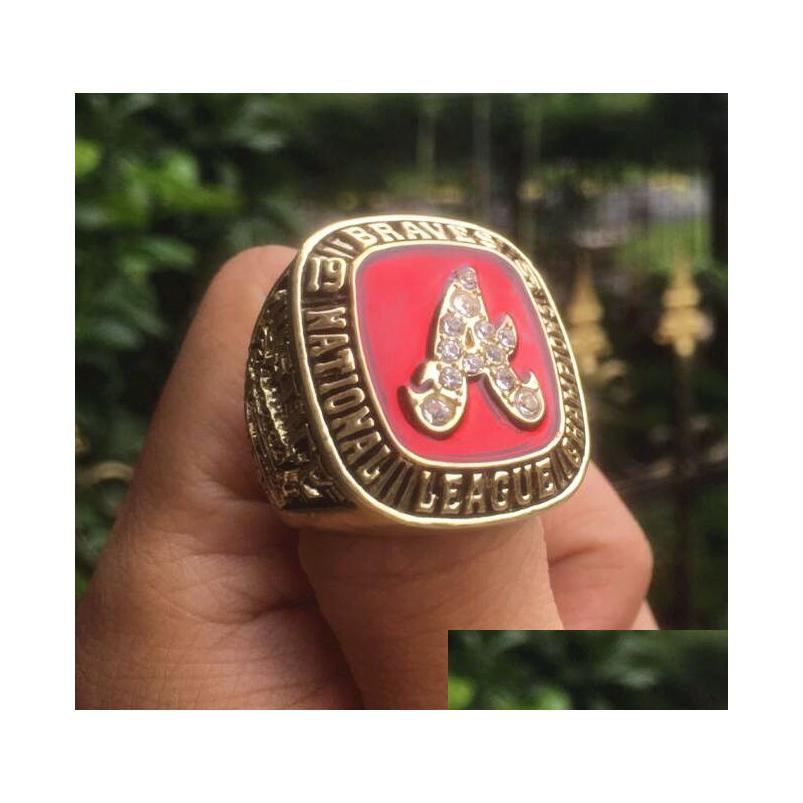 Cluster Rings 1991 Braves World Baseball Team Championship Ring With Wooden Display Box Souvenir Men Fan Gift 2023 Wholesale Drop Dh16J