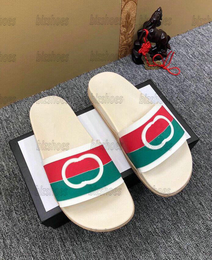 Designer Rubber Slipper 655265 Interlocking G slide sandal For Men Women's Green Red striped Flat Sandals Italy Luxurys Summe229w