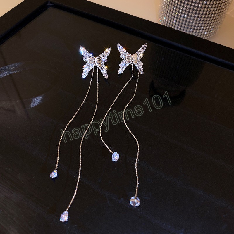 Orecchini con zirconi a farfalla in argento 925 con ago in argento nuovo coreano con nappe orecchini con diamanti temperamento accessori femminili regalo