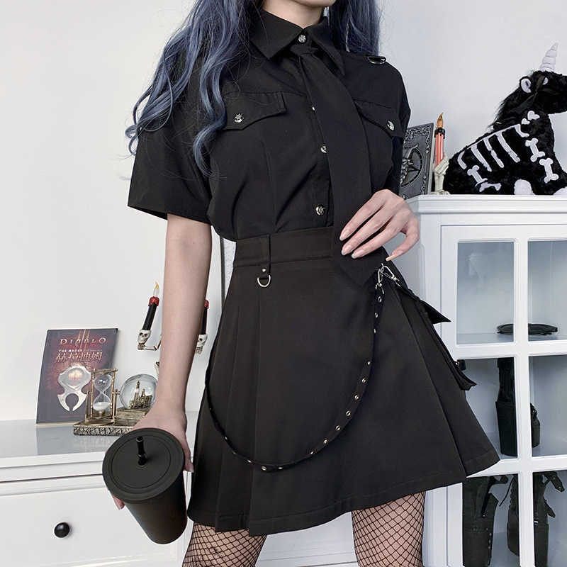 Rokken Harajuku Punk Gothic Black High Taille Women Sexy Patchwork Bandage Mini Female Streetwear W0425