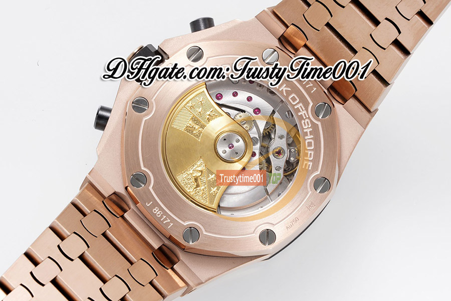 APF 42mm 26470 A3126 Cronógrafo Automático Relógio Masculino Rosa Ouro Champanhe Preto Texturizado Dial RG Pulseira de Aço Inoxidável Super Edição trustytime001Relógios