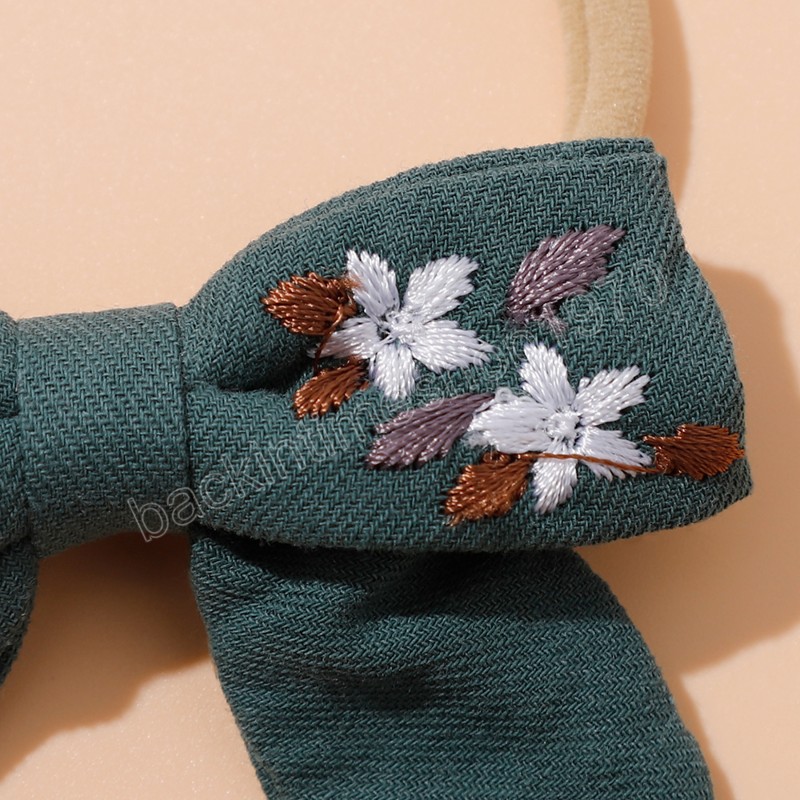 Baby Bows Headband Floral Embroided Hair Accessories for Kids Girls Nylon Headbands Infant Soft Headwear Spring Cotton Head Band
