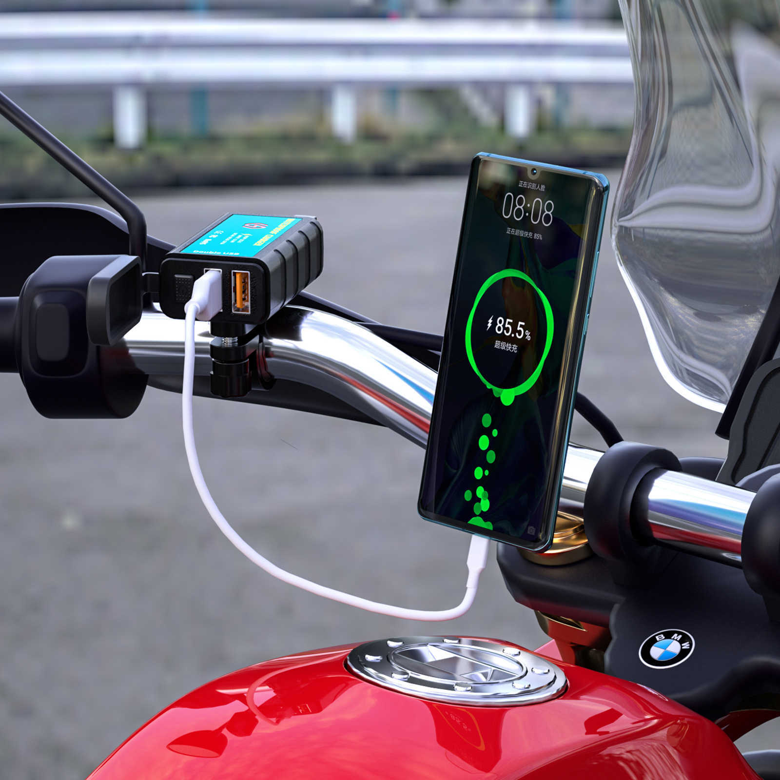 Ny motorcykel med dubbla USB -laddare SAE till USB -adapter med ON/OFF -switch Support QC3.0 PPS DCP FCP SCP AFC MTK PE Lämplig för iPhone Samsung