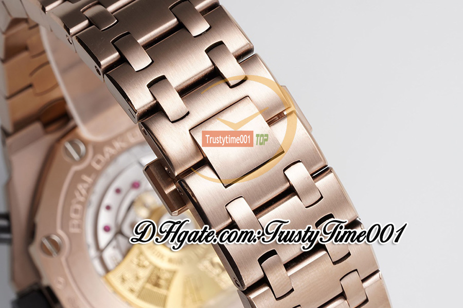 APF 42mm 26470 A3126 Cronografo automatico da uomo Orologio in oro rosa marrone con quadrante strutturato Indici numerici Bracciale in acciaio inossidabile Super Edition trustytime001Orologi