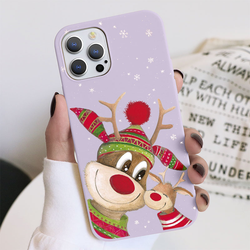 Ano Novo Presente dos Desenhos Animados Bonito Capa de Natal Para iPhone 13 11 12 Mini Pro Max Para iPhone 6S 6 7 8 Plus X XR XS Max Papai Noel Caso