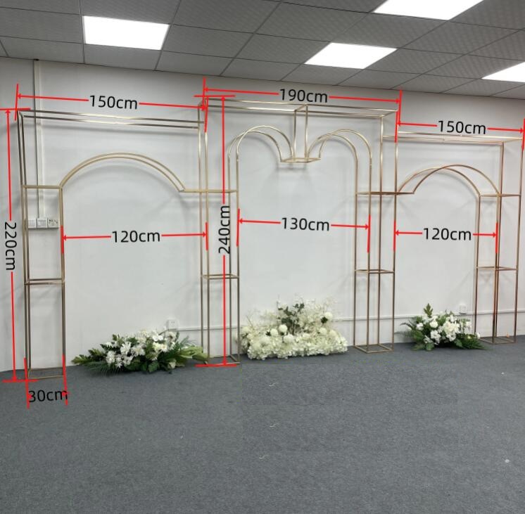 parlak altın dekorasyon düğün arka planları dikdörtgen kemer sahne dekorasyon kemer çiçek rafları diy partisi dekorasyon