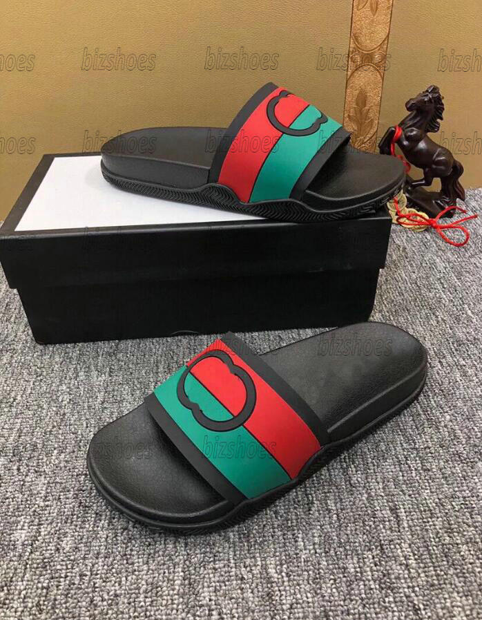 Designer Rubber Slipper 655265 Interlocking G slide sandal For Men Women's Green Red striped Flat Sandals Italy Luxurys Summe229w