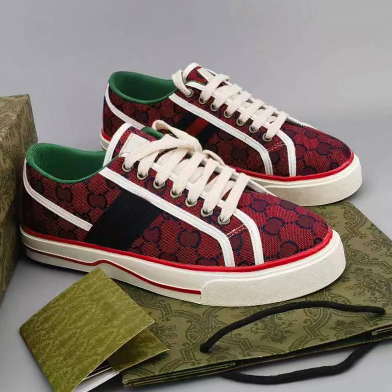 Tenis 1977 Zapatos casuales Diseñadores de lujo Zapato para hombre Italia Verde y rojo Web Raya Suela de goma Estiramiento Algodón Low Top Hombres Zapatillas de deporte