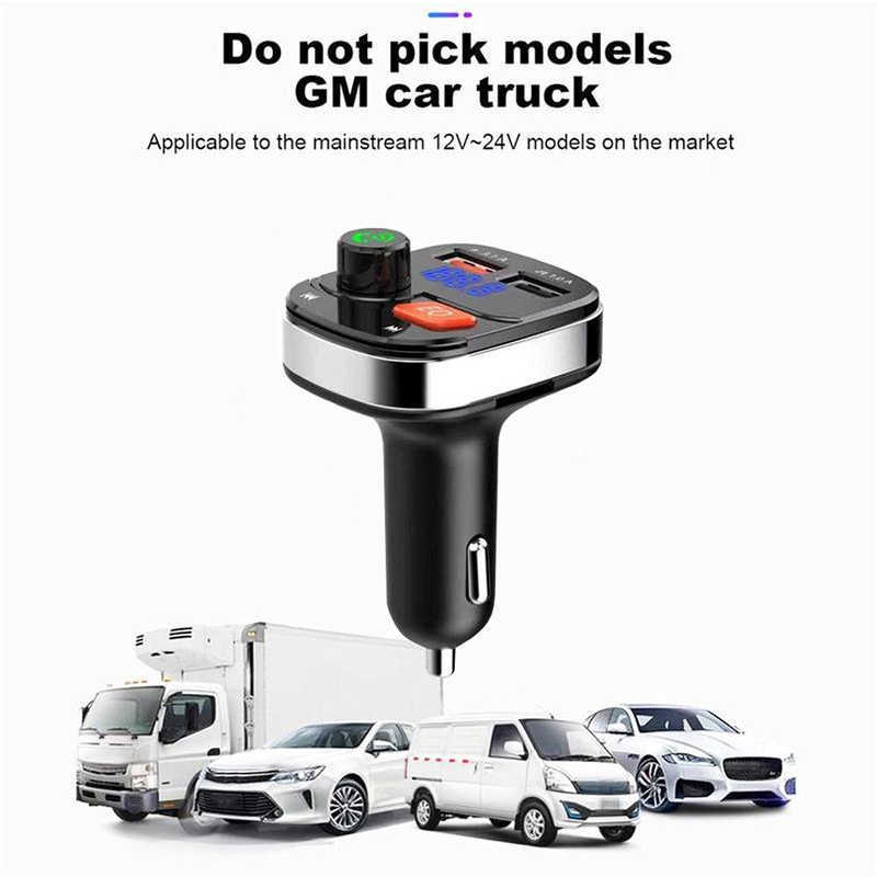 Car Electronics Car Cigarette Lighter FM Transmitter with 5.0 Bluetooth Dual USB Type-C Fast Charging Support U Disk TF Card 