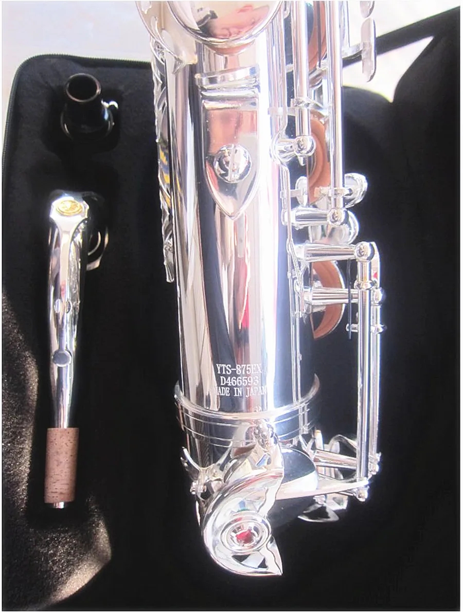 Helt ny silverning tenorsaxofon japanska yts-875ex högkvalitativ sax professionell bb platt sax mässing silver pläterad musikinstrument med fodral