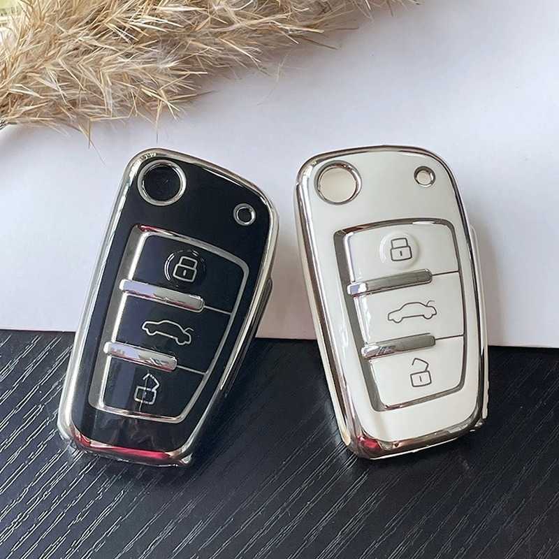 Neue weiche TPU Auto Flip Key Case Cover Shell Fob für Audi A1 A3 A6 A6L Q2 Q3 Q7 TTS R8 S6 RS3 Schutz Schlüsselanhänger Auto Zubehör