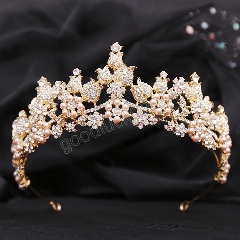 Элегантная розовая цветочный хрустал Tiara Crown Wedding Party Hair Jewelry Bridal невеста роскошная модная корона аксессуары для волос