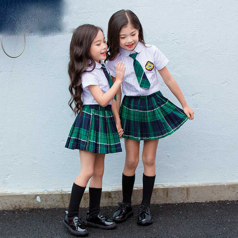 Roupas Conjuntos de roupas uniformes de estudantes de estudante japonês Definir terno para meninas filhos filhos vestido formal crianças camisa saia meninos shorts Trech roupas conjuntos de roupas w0425