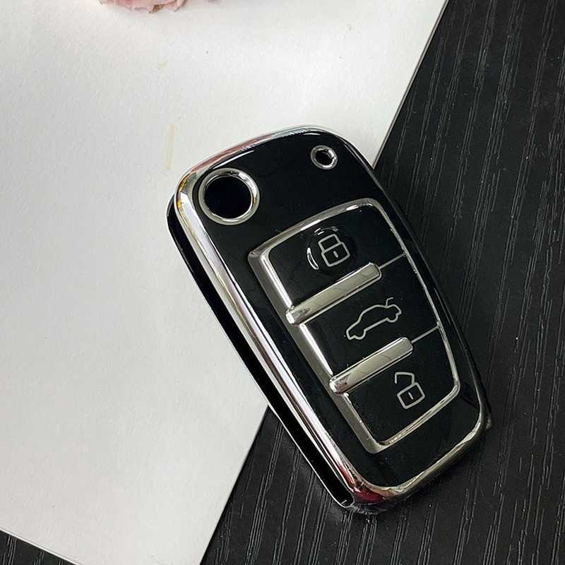 Nieuwe zachte TPU -auto -flip sleutelhalskap Shell FOB voor Audi A1 A3 A6 A6L Q2 Q3 Q7 TTS R8 S6 RS3 Protector Keychain Auto -accessoires