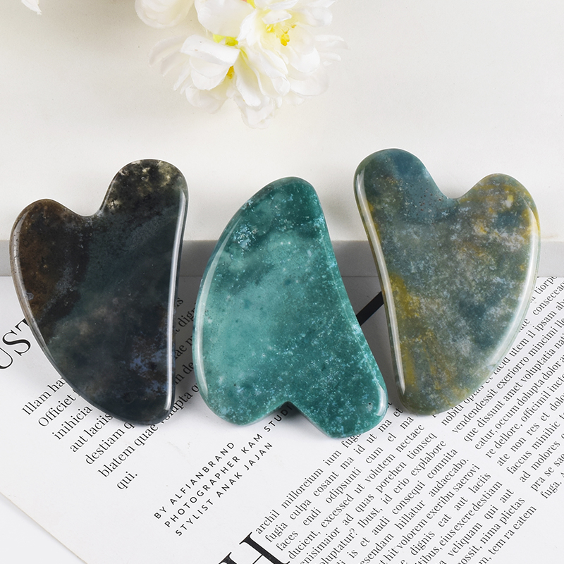 Natural Jade Gua Sha Tool Beauty Health Product Face Care Moss Agate Guasha Board Natural Stone Massager Neck Eye Skin Scraping Spa