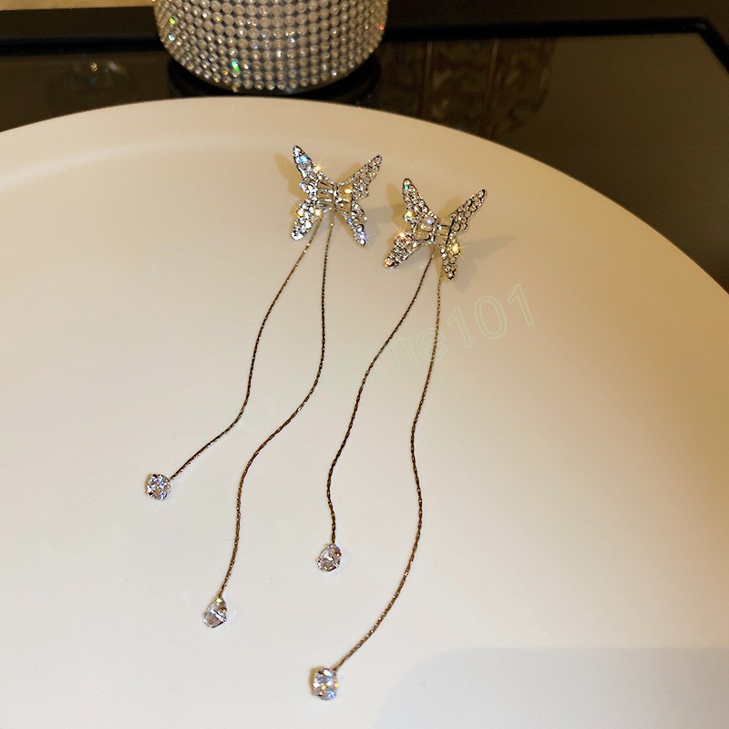 Orecchini con zirconi a farfalla in argento 925 con ago in argento nuovo coreano con nappe orecchini con diamanti temperamento accessori femminili regalo