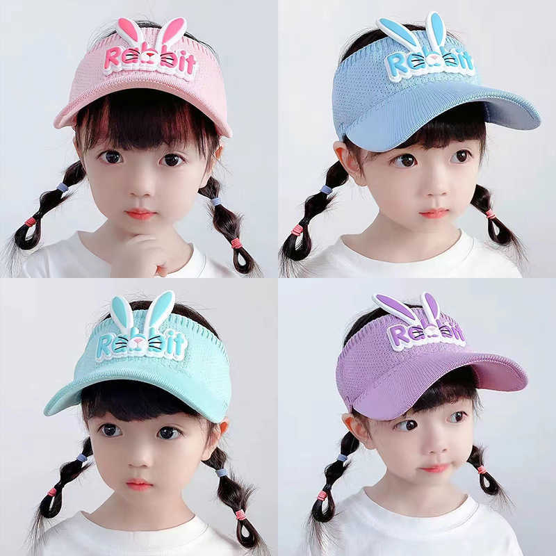 Caps s Candy Color Children's Cartoon Empty Top Outdoor Summer Cute Rabbit Boys and Girls Sunscreen Baby Peaked Hat P230424