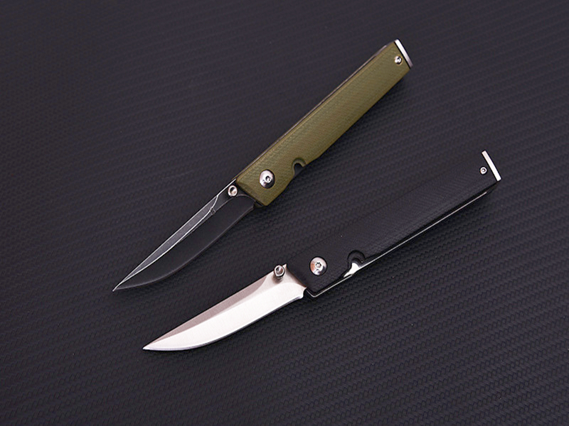New A1916 Pocket Folding Knife 440C Satin/Stone Wash Blade G10 Handle Outdoor Camping Hiking Fishing EDC Folder Knives with Nylon Bag