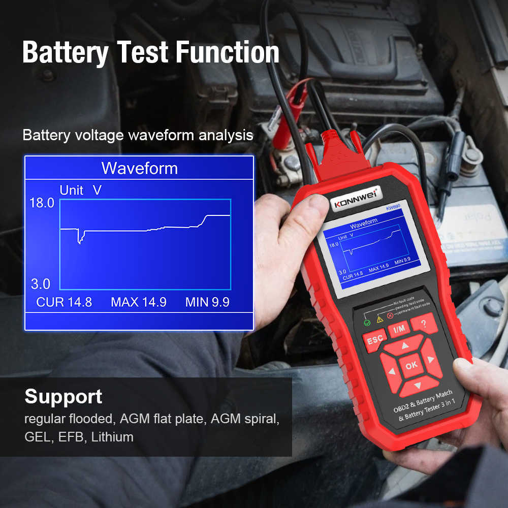 Konnwei KW890 Сброс масла OBD2 Scanner CAR Professional Battery Tester Analyzer Engine Проверка автомобильного считывателя кода