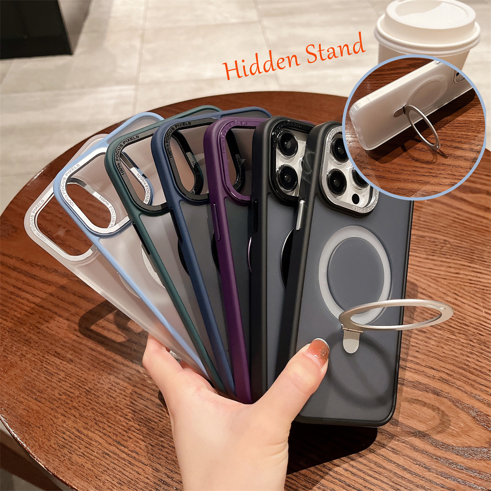 Strong Magnetic Cases with Hidden Stand for iphone 14 Pro Max 11 12 13 12 mini Hidden Finger Ring Stand For Magsafe Wireless Charging Cover