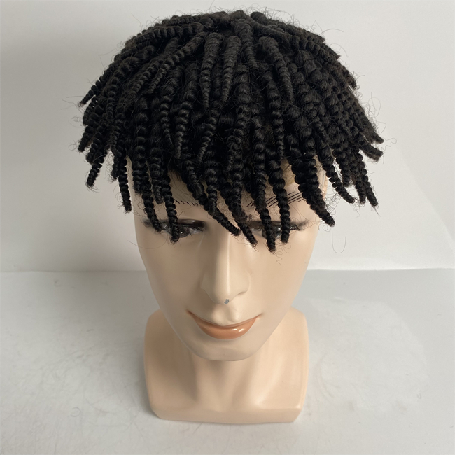 6 pouces péruvien Remy cheveux humains postiche # 1b Afro tresses AUS toupet 8x10 dentelle avec unité PU pour hommes noirs