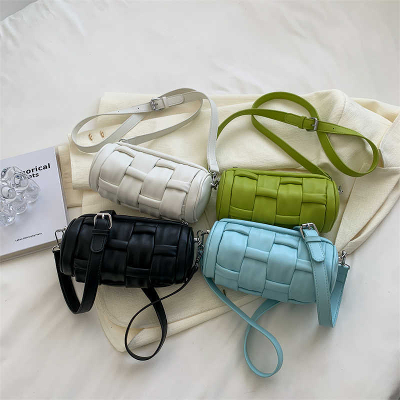 Shoulder Bags 2022 Woven Cylinder Bag Women Brand Shoulder Bags Summer Candy Color Messenger Bag New Purses and Handbag Luxury Crossbody Bag