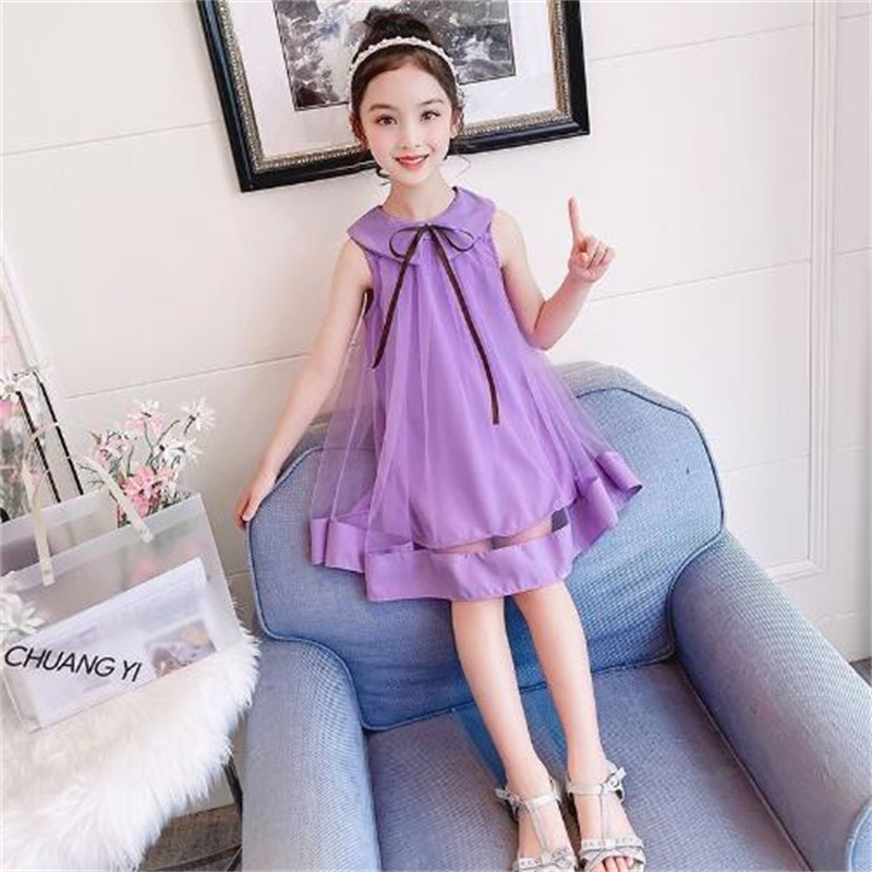 2024 Nya modeflickor klänningar Elegant Mesh Dress Baby Clothing Sleeveless Toddler Girl Kids Clothes