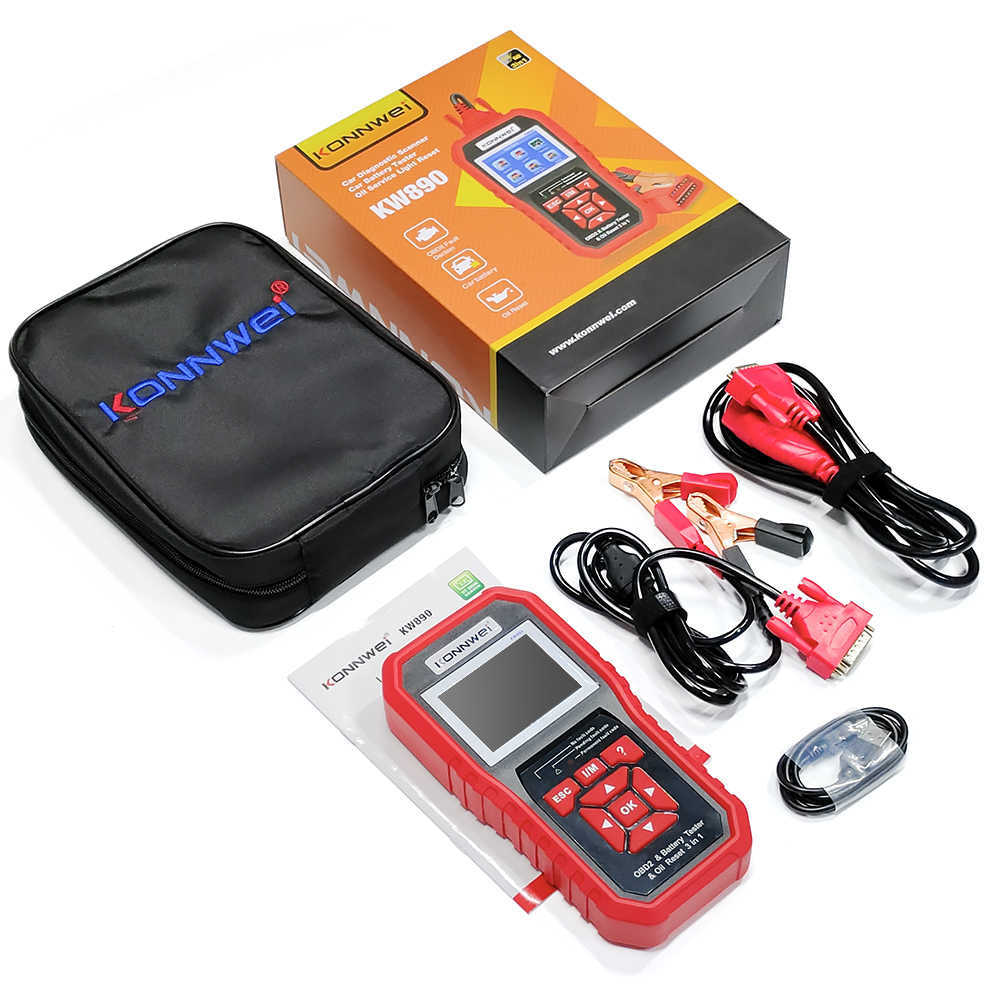 Konnwei KW890 Сброс масла OBD2 Scanner CAR Professional Battery Tester Analyzer Engine Проверка автомобильного считывателя кода