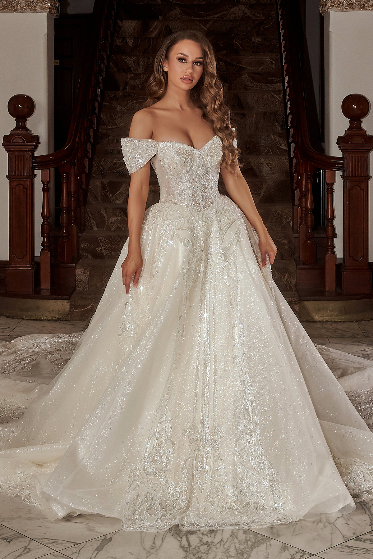 Elegante baljurk trouwjurken mouwloze v nek uit schouder pailletten applique 3d kanten ruches bruidsjurken formele jurk plus size op maat gemaakte vestido de novia