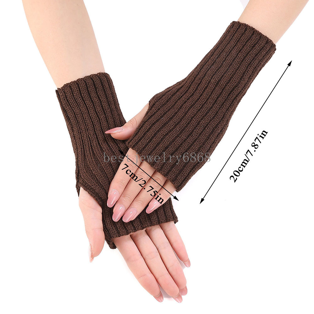 INS Korean Winter Warm Fingerless Knitted Gloves Women Solid Color Stretch Mittens Exposed Finger Gloves Arm Warmers guantes