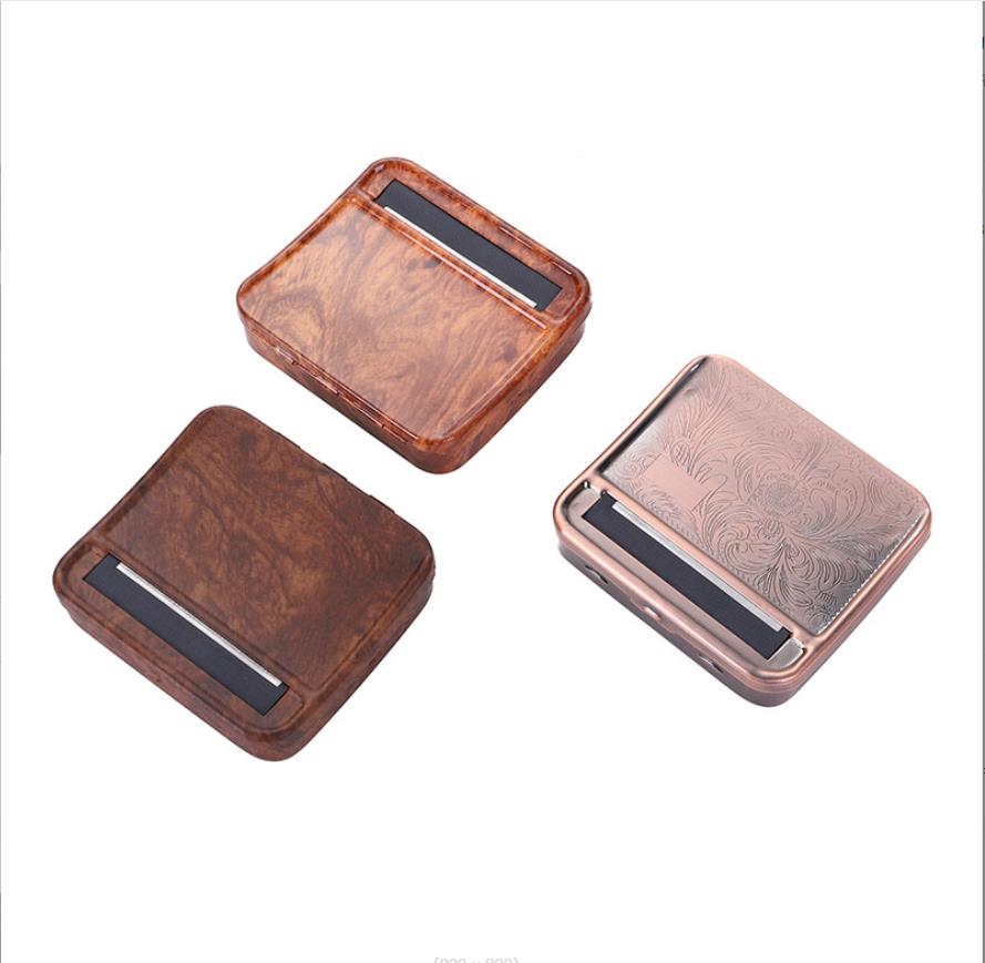 Smoking Pipes Cross border New Woodgrain 70mm Metal Cigarette Box Portable Stainless Steel Cigarette Holder Manual, Semi automatic, and Adjustable