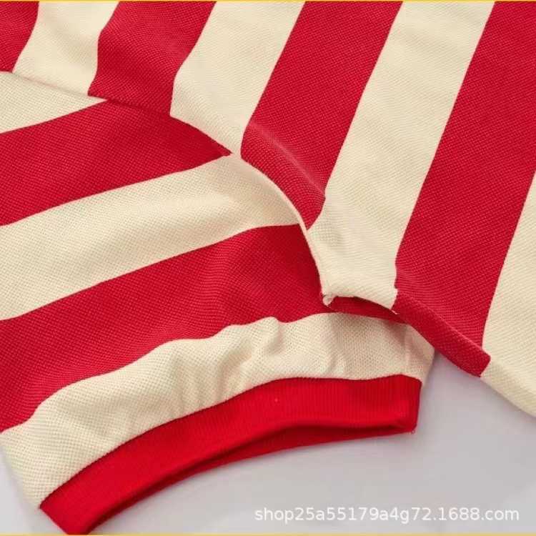 2023 New designer womens t shirt high-end Correct High Version Red Apricot Stripe Sleeve Polo Shirt