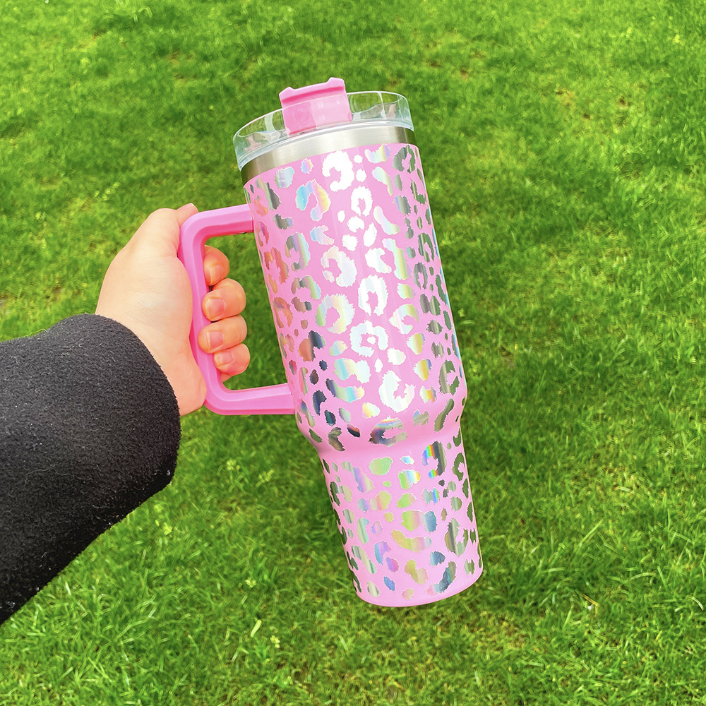 Stock warehouse 40oz Mugs leopard print Tumbler With Handle Lids Straw Stainless Steel Coffee Big Capacity Beer Wine Water Bottle Outdoor Camping Cup Glitter air B5