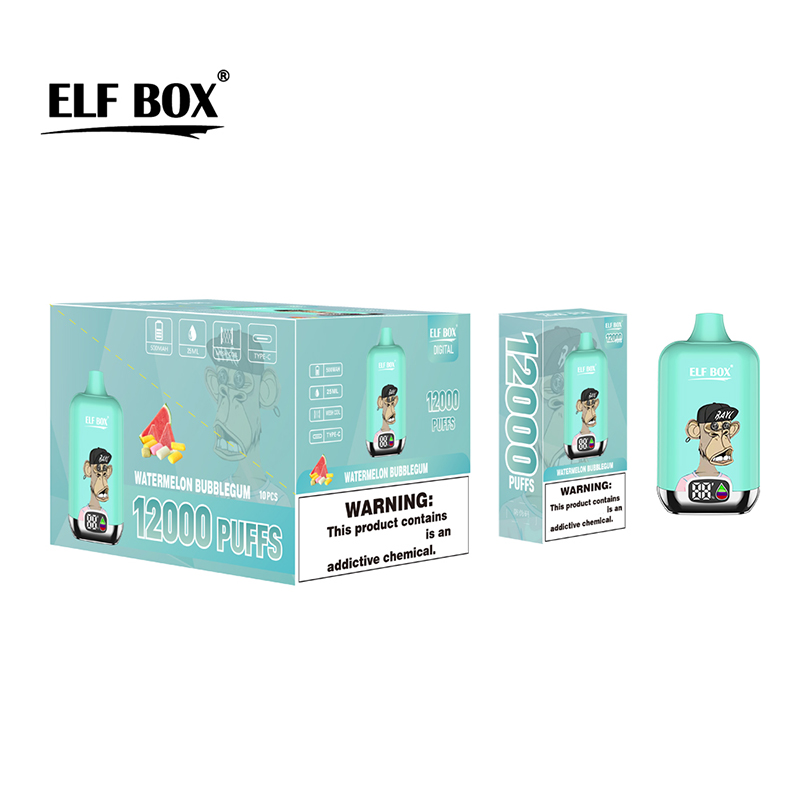 Puff 12K Elf Box Digital 12000 Puffs E Cigarros Descartáveis com Display 0% 2% 3% 5% Bobina de Malha Vaporizadores Recarregáveis 12 Sabores