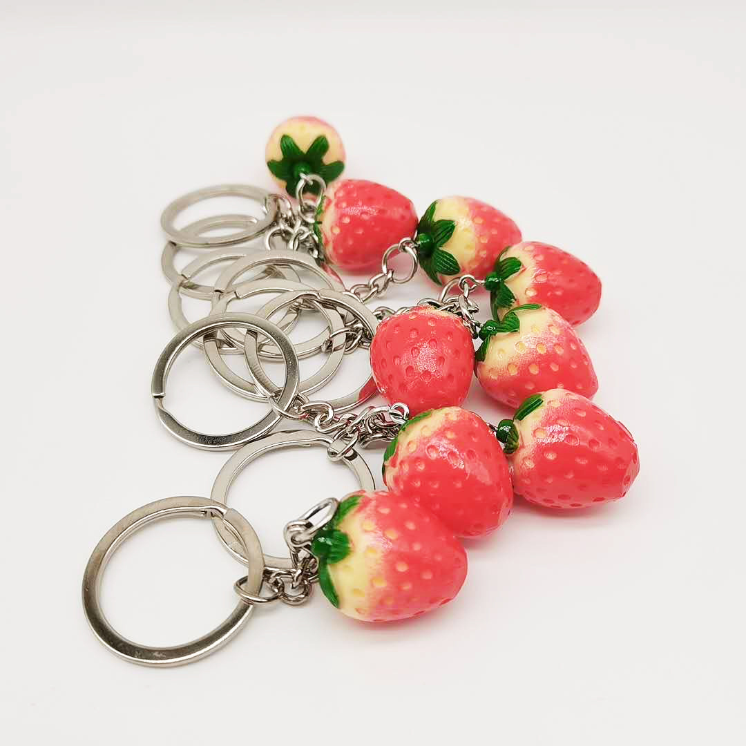 Maat 2.5cm Creatieve aardbeiensleutelhangers Simulatie Simulatie Strawberry Promotionele tas CAR Keychain sieraden geschenken in bulk