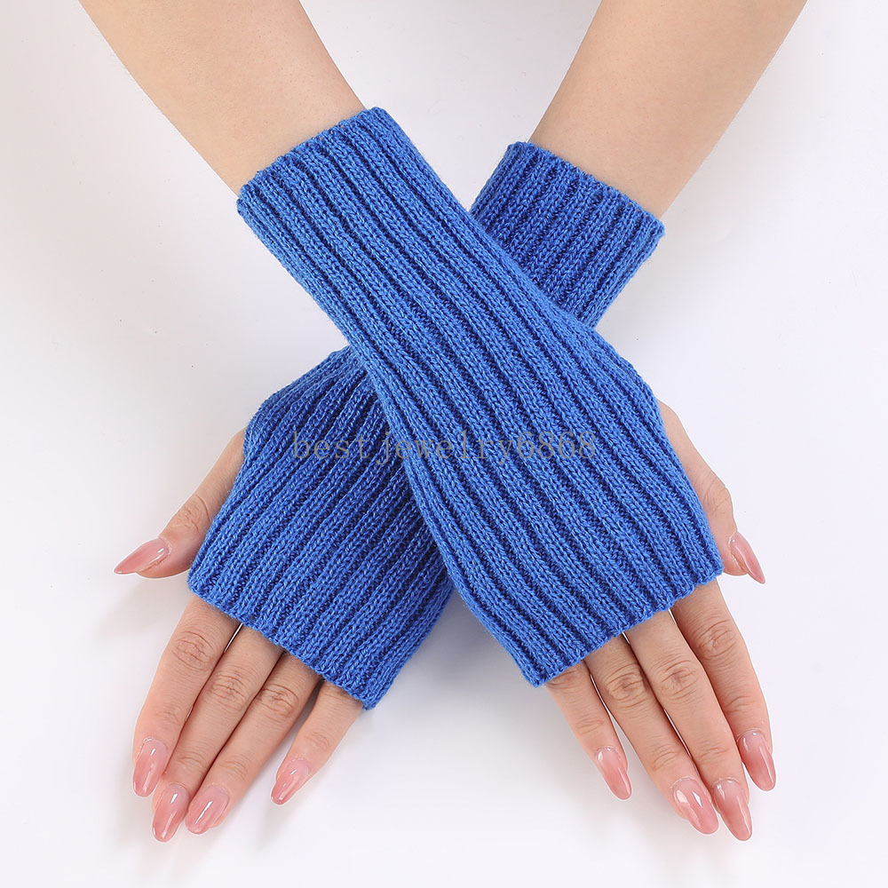 INS Korean Winter Warm Fingerless Knitted Gloves Women Solid Color Stretch Mittens Exposed Finger Gloves Arm Warmers guantes