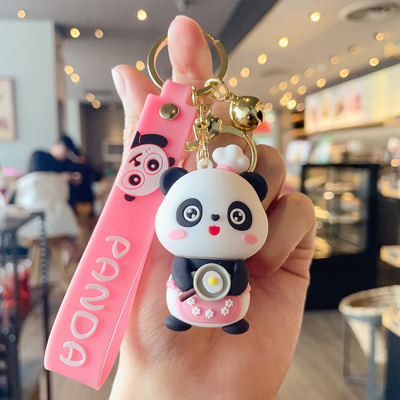 INS Panda Keychain Cute Cartoon PVC Doll Bag Pendant Car Keyring