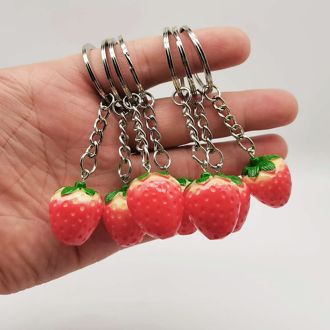 Maat 2.5cm Creatieve aardbeiensleutelhangers Simulatie Simulatie Strawberry Promotionele tas CAR Keychain sieraden geschenken in bulk