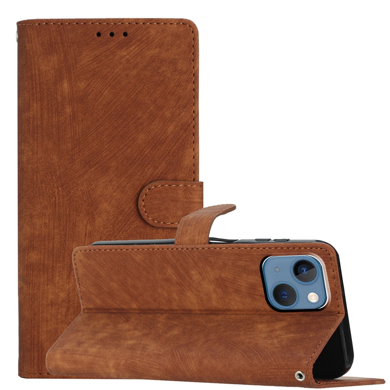 Vintage Skin Feel Leather Plånbok Fall för iPhone 14 Plus 13 Pro Max 12 Mini 11 XS XR X 8 7 6 Hand Feeling Credit ID Card Slot Holder Flip Cover Retro Ancient Phone Pouch