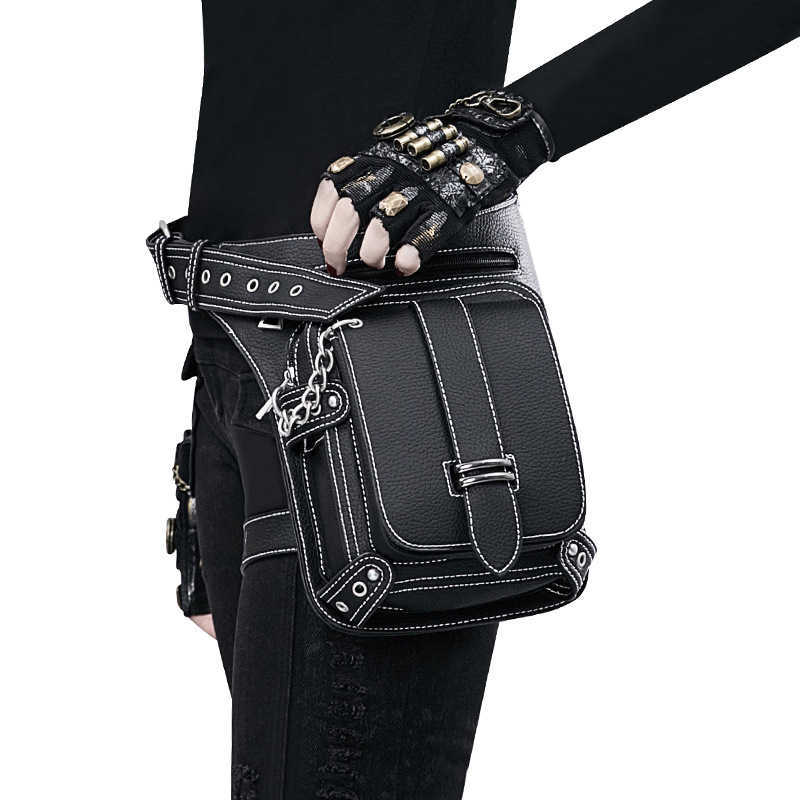 Borse a tracolla Marsupio nero unisex Marsupi stile punk di alta qualità donna Borsa telefono casual Borsa da cintura moto da uomo Borsa da gamba di lusso